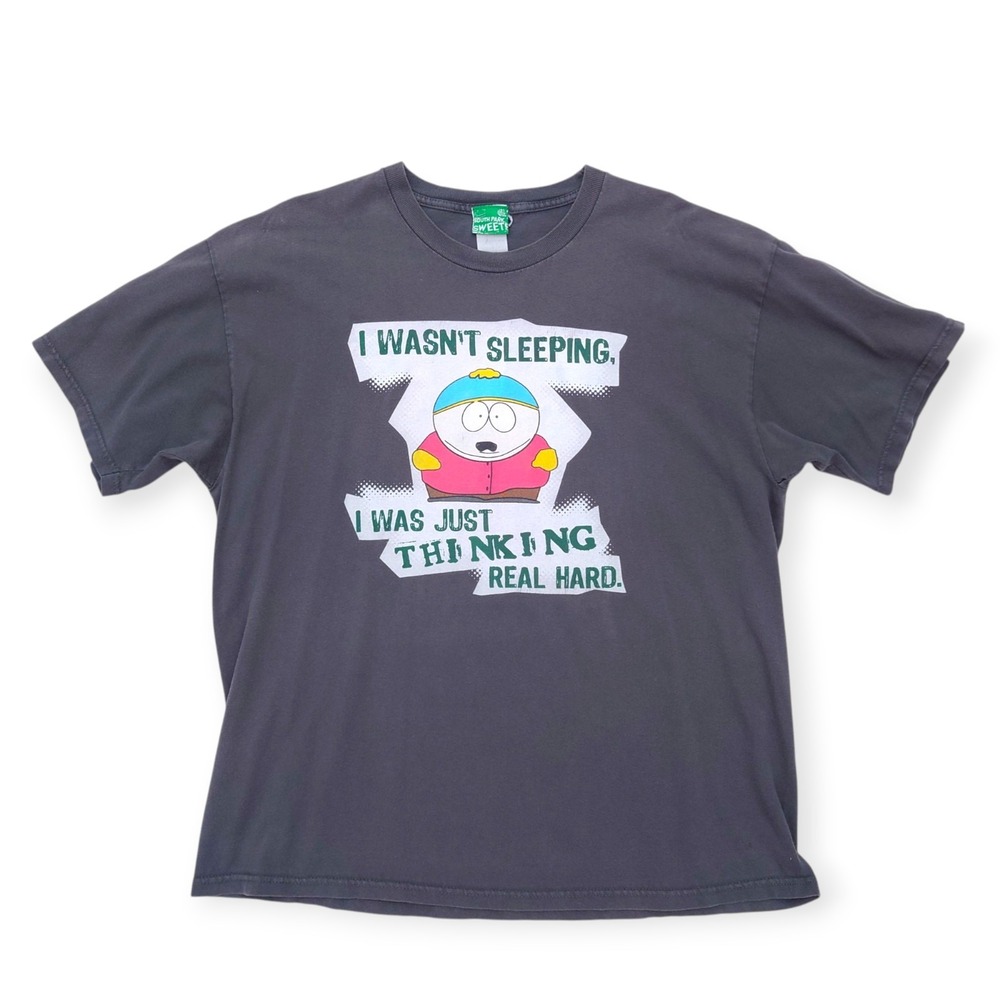 South Park Cartman T-Shirt Mens XL Gray Not Sleeping Comedy Central Y2K Faded